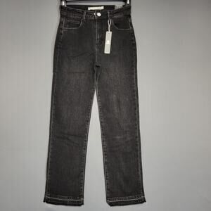 Tractr Jeans Womens 0 Black High Rise Straight Stretch Frayed Hem Premium Denim